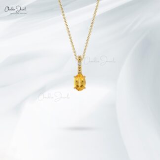 AAA Citrine 0.54 Ct Gemstone And Diamond Hidden Bail Pendant In 14k Gold Fine Jewelry