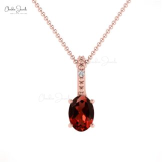 Two Stone Women Pendant in 14k Real Gold With 0.58 Red Garnet Gemstone Necklace