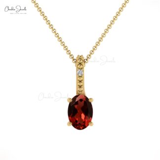 Two Stone Women Pendant in 14k Real Gold With 0.58 Red Garnet Gemstone Necklace