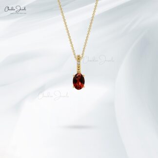 Two Stone Women Pendant in 14k Real Gold With 0.58 Red Garnet Gemstone Necklace