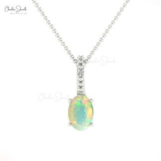 Natural Fire Opal Charm in 14k Solid Gold Gemstone And Diamond Hallmarked Pendant