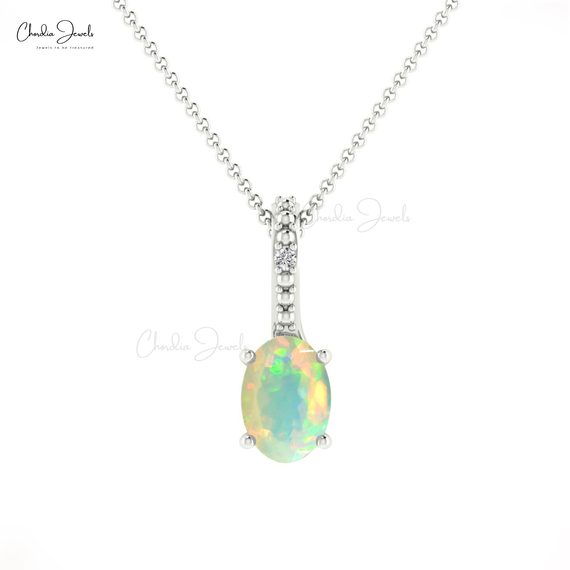 Natural Fire Opal Charm in 14k Solid Gold Gemstone And Diamond Hallmarked Pendant