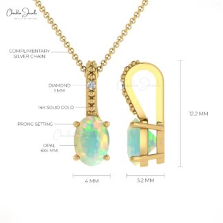 Natural Fire Opal Charm in 14k Solid Gold Gemstone And Diamond Hallmarked Pendant