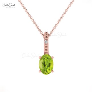 Dual Birthstone Pendant In Solid 14k Gold Peridot And Pave Diamond Pendant