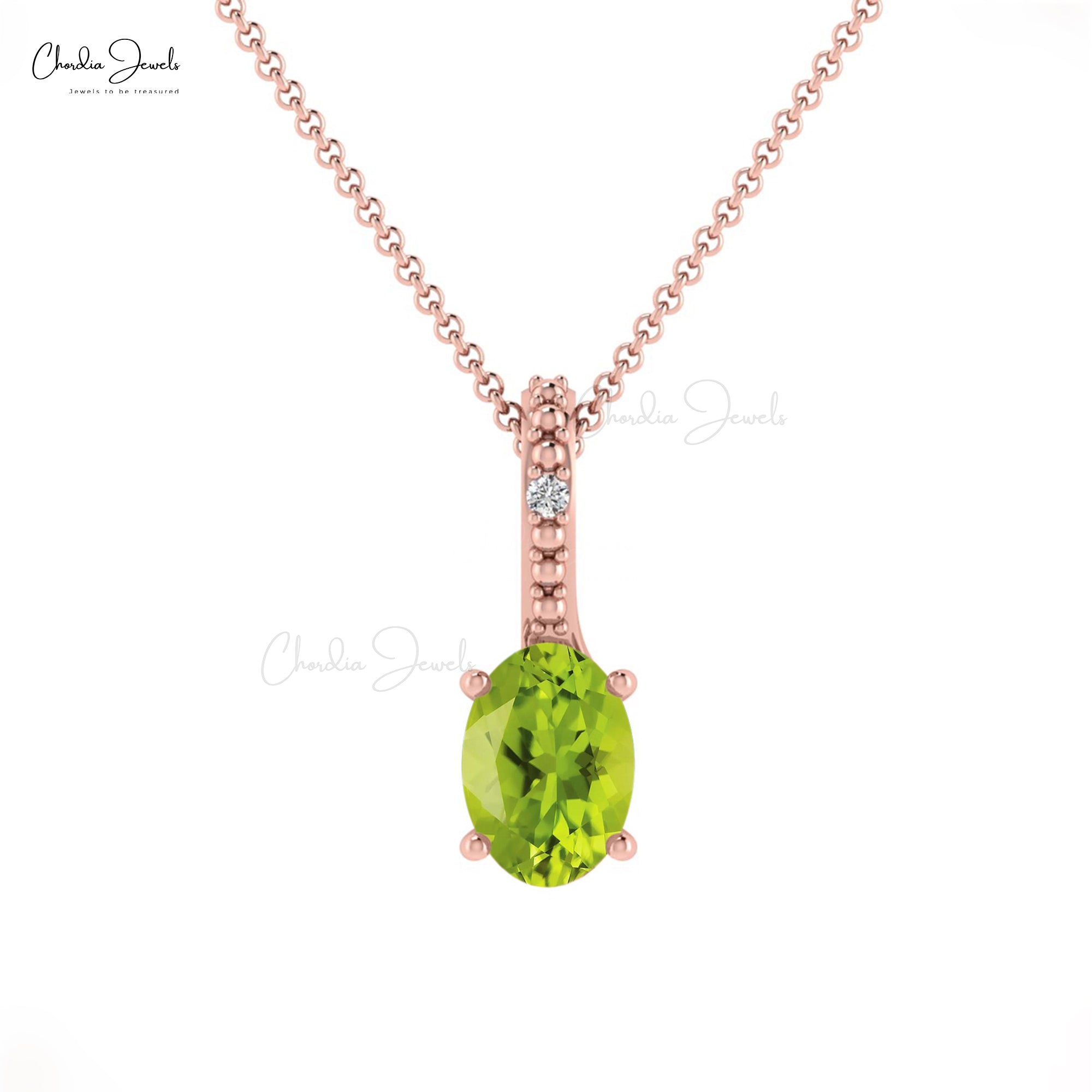 Dual Birthstone Pendant In Solid 14k Gold Peridot And Pave Diamond Pendant