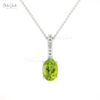 Dual Birthstone Pendant In Solid 14k Gold Peridot And Pave Diamond Pendant