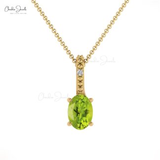 Dual Birthstone Pendant In Solid 14k Gold Peridot And Pave Diamond Pendant