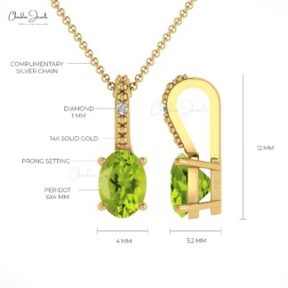 Dual Birthstone Pendant In Solid 14k Gold Peridot And Pave Diamond Pendant
