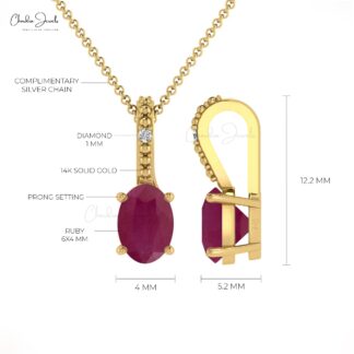 Dual Birthstone Charm In 14k Real Gold Burma Ruby And Diamond Locket Pendant
