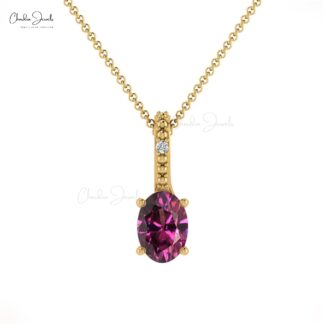 Elegant Rhodolite Garnet & Diamond Pendant in 14K Gold Women Fine Jewelry