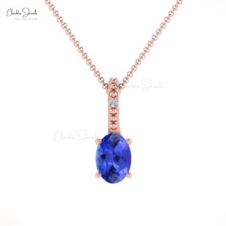 Solid 14k Gold Hidden Bail Locket With 0.41 Ct Tanzanite & Diamond 2 Stone Pendant