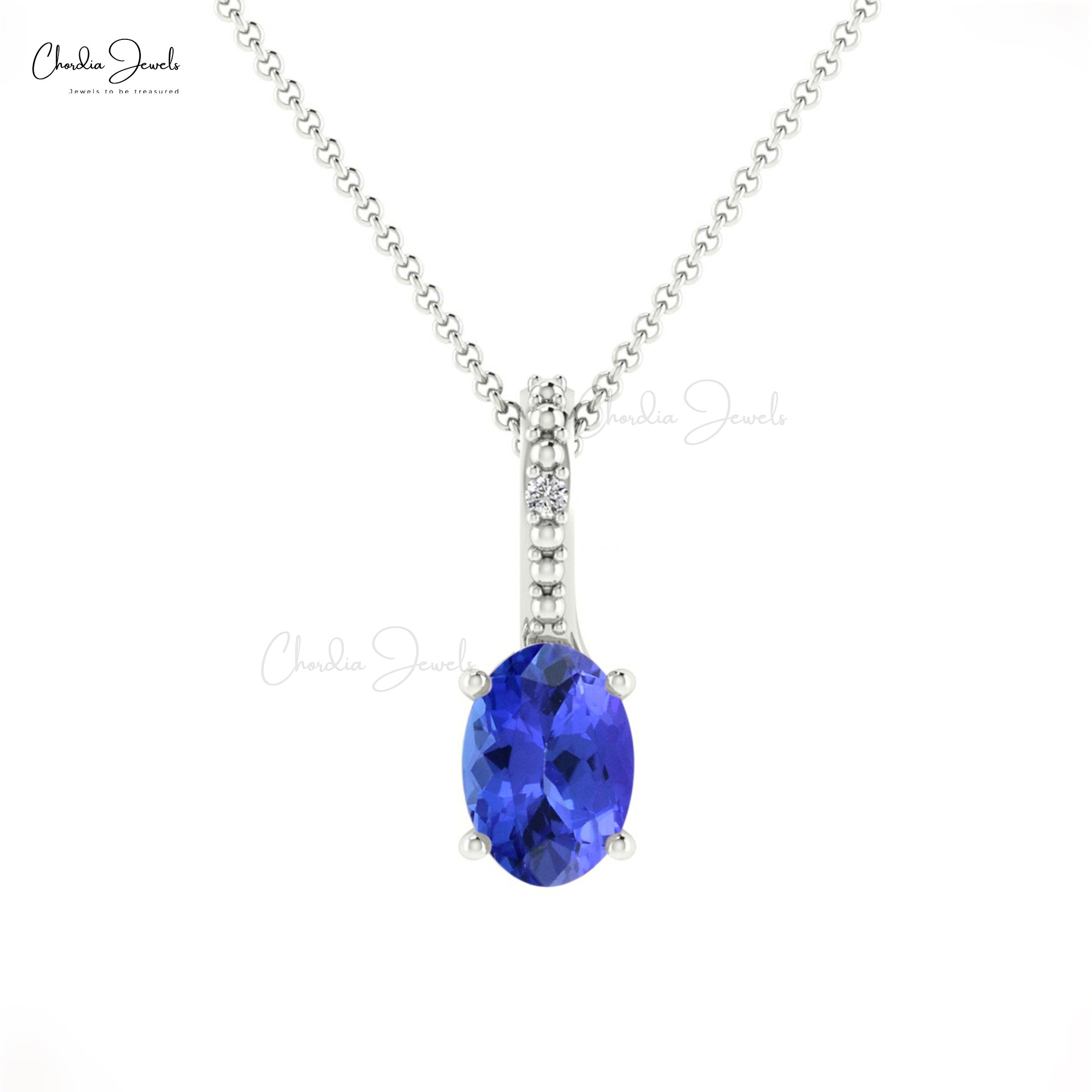 Solid 14k Gold Hidden Bail Locket With 0.41 Ct Tanzanite & Diamond 2 Stone Pendant
