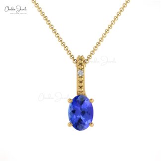 Solid 14k Gold Hidden Bail Locket With 0.41 Ct Tanzanite & Diamond 2 Stone Pendant