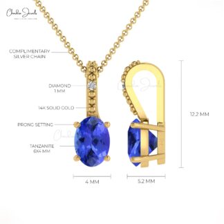 Solid 14k Gold Hidden Bail Locket With 0.41 Ct Tanzanite & Diamond 2 Stone Pendant