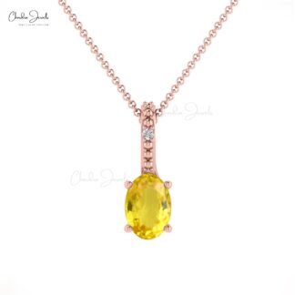 Pure 14k Gold 2 Stone Charm With 6x4mm Yellow Sapphire Diamond Hidden Bail Pendant