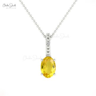 Pure 14k Gold 2 Stone Charm With 6x4mm Yellow Sapphire Diamond Hidden Bail Pendant
