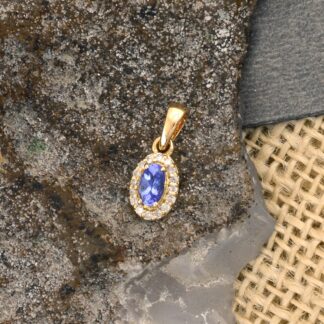 Solid 14k Yellow Gold Diamond Halo Wedding Pendant Natural Tanzanite Pendant 0.24 Ct December Birthstone Fine Jewelry For Her