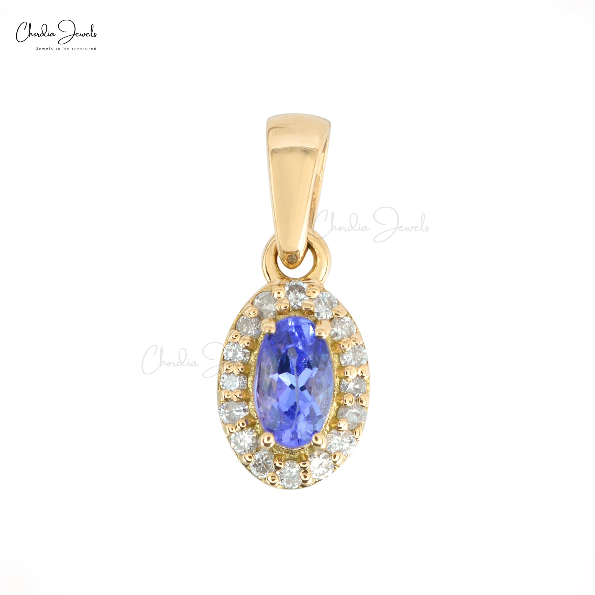 Solid 14k Yellow Gold Diamond Halo Wedding Pendant Natural Tanzanite Pendant 0.24 Ct December Birthstone Fine Jewelry For Her
