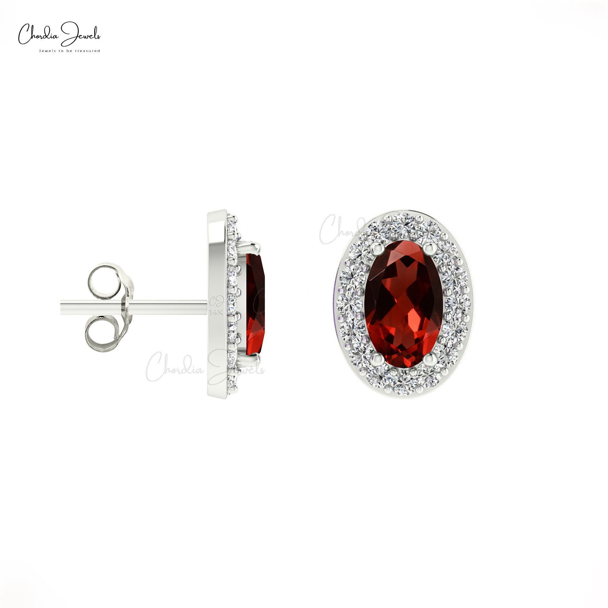 Minimalist 14K Gold Garnet & Round Diamond Halo Earrings