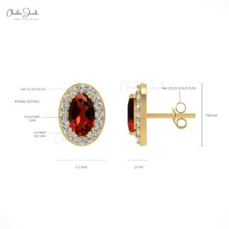 Minimalist 14K Gold Garnet & Round Diamond Halo Earrings