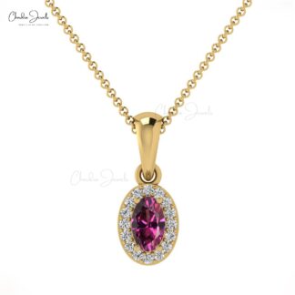 Rhodolite Garnet and Diamond Halo Pendant in 14K Gold Women Necklace