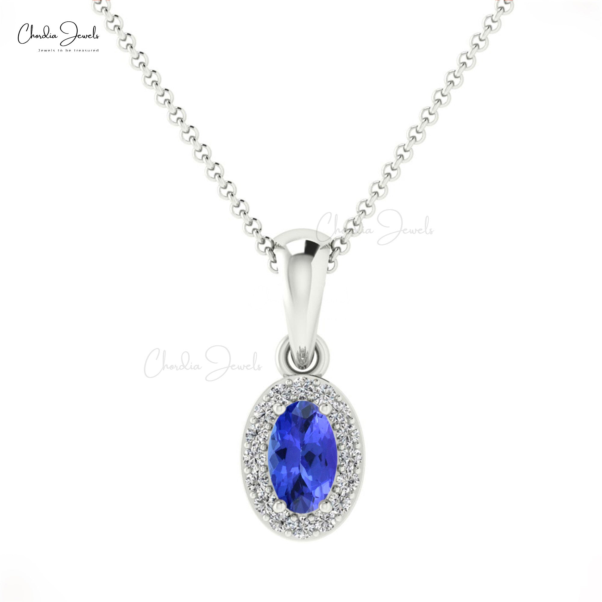 Real 14k Gold Dangle Pendant In 0.24 Ct Tanzanite And Halo Diamond Necklace For Her