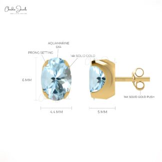 Natural Aquamarine 6x4mm Prong Set Stud Earring