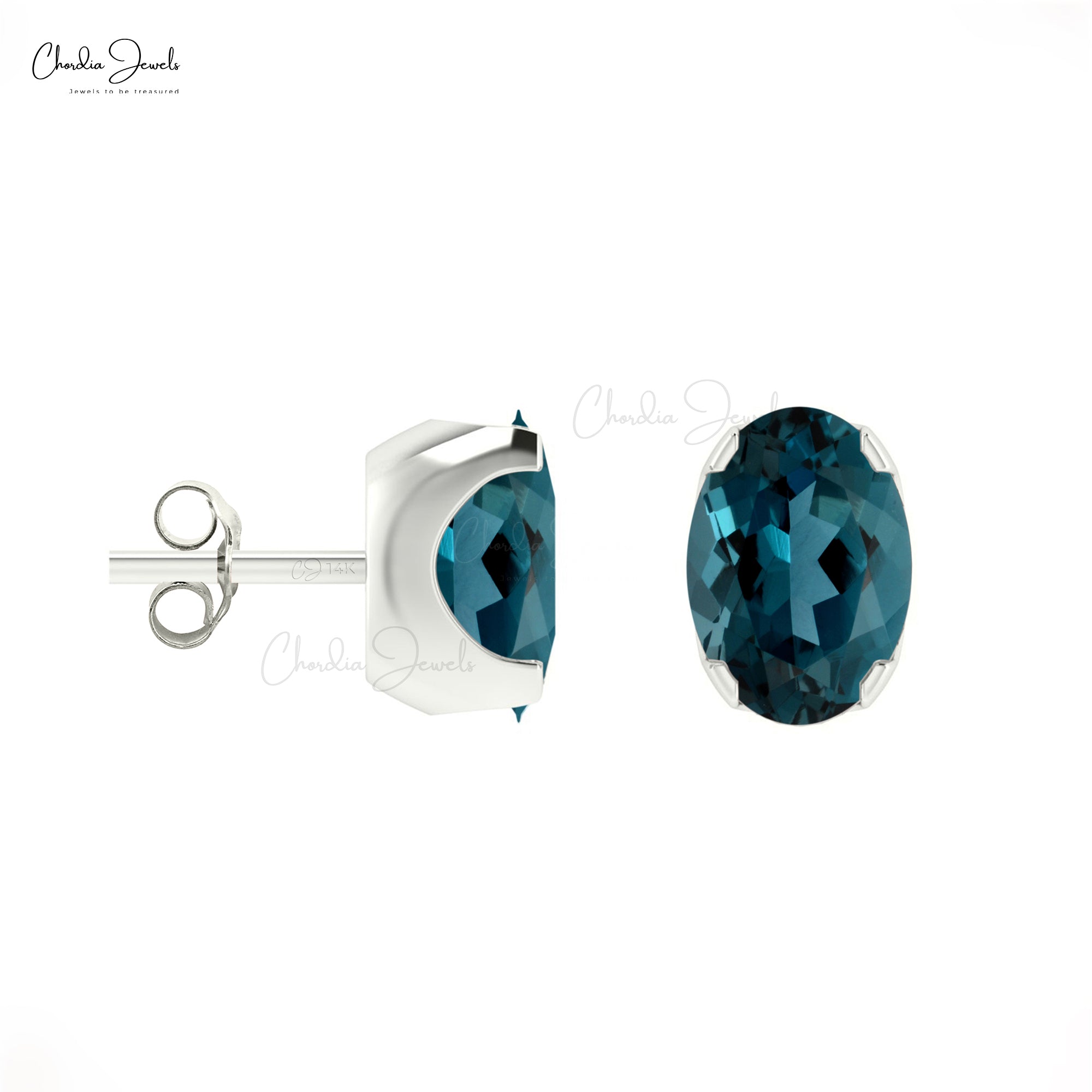 Natural London Blue Topaz Prong Set Earrings 0.88Ct Oval Gemstone Solitaire Studs 14k Real Gold Minimalist Jewelry For Bridal