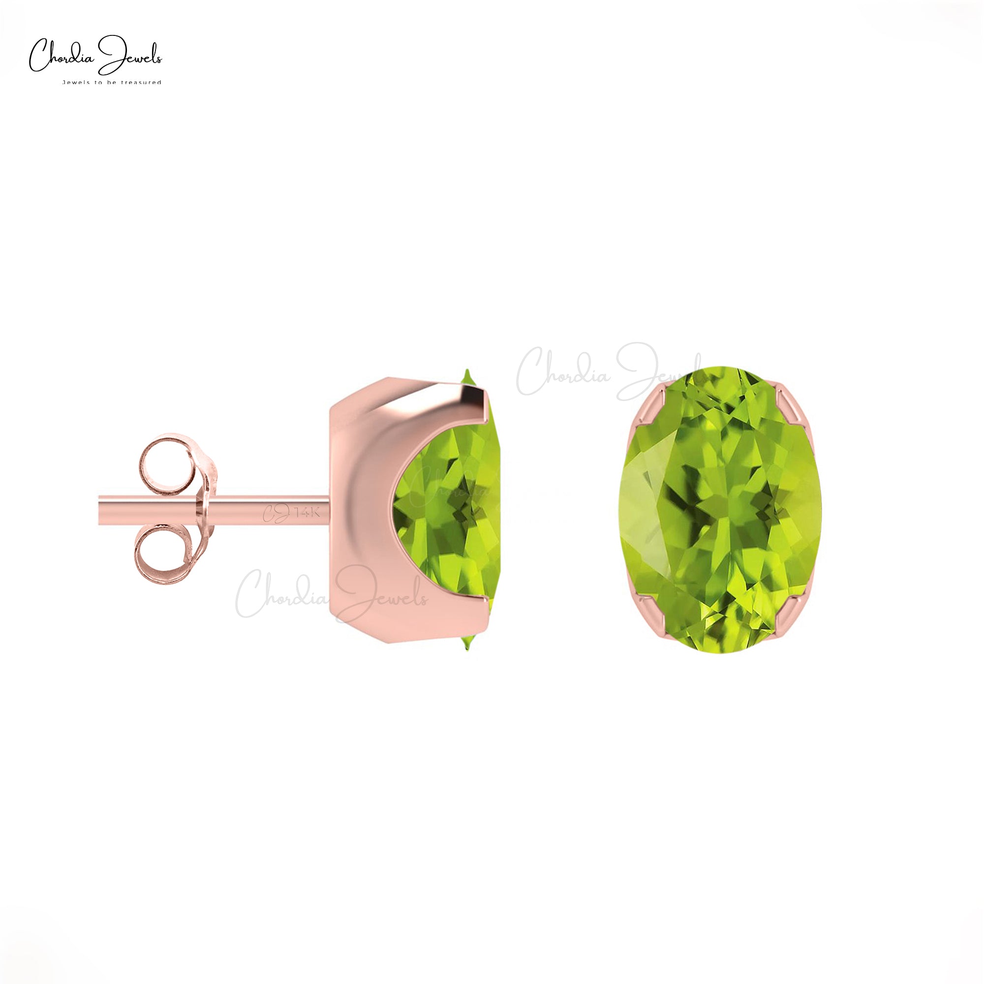 Delicate Peridot Stud Earrings 6x4mm Oval Cut Solitaire Earrings 14k Real Gold August Studs For Women