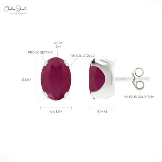 Solitaire 0.82Ct Burma Ruby July Birthstone Delicate Studs In 14k Real Gold