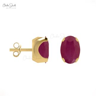 Solitaire 0.82Ct Burma Ruby July Birthstone Delicate Studs In 14k Real Gold