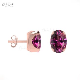 6x4mm Natural Rhodolite Garnet Prong Set Stud Earring