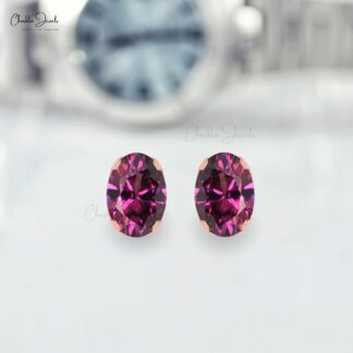 6x4mm Natural Rhodolite Garnet Prong Set Stud Earring