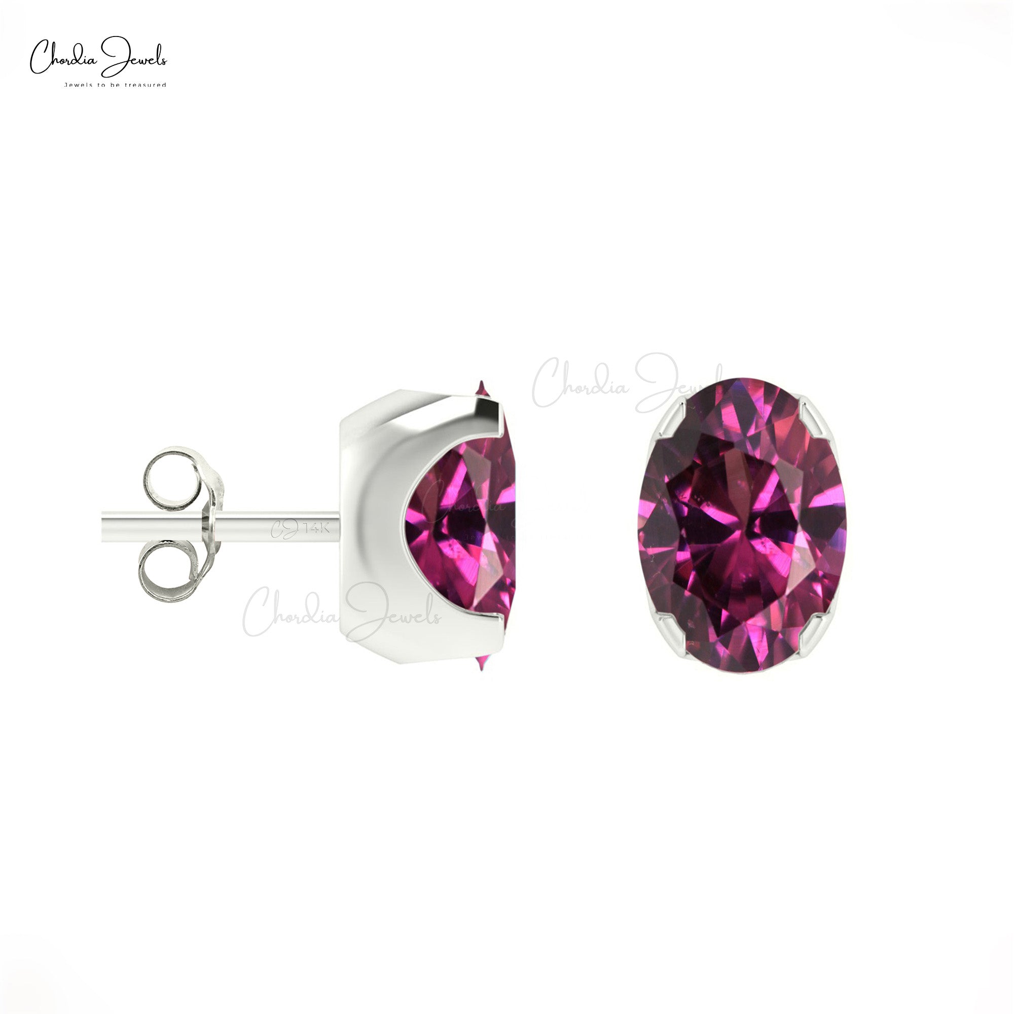 6x4mm Natural Rhodolite Garnet Prong Set Stud Earring