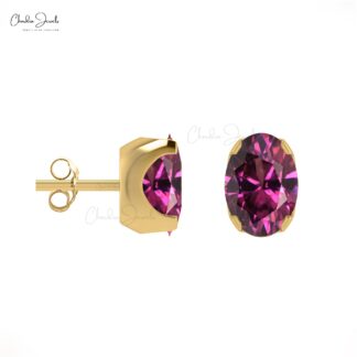 6x4mm Natural Rhodolite Garnet Prong Set Stud Earring