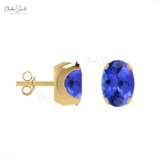 Natural Tanzanite Gemstone Solitaire Studs 14k Gold December Birthstone Earrings For Women