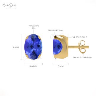 Natural Tanzanite Gemstone Solitaire Studs 14k Gold December Birthstone Earrings For Women