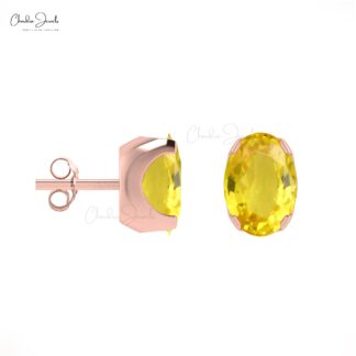 Elegant Yellow Sapphire Earrings For Women 6x4mm Oval Cut Gemstone Studs 14k Real Gold Solitaire Dainty Earrings Hallmaked Jewelry