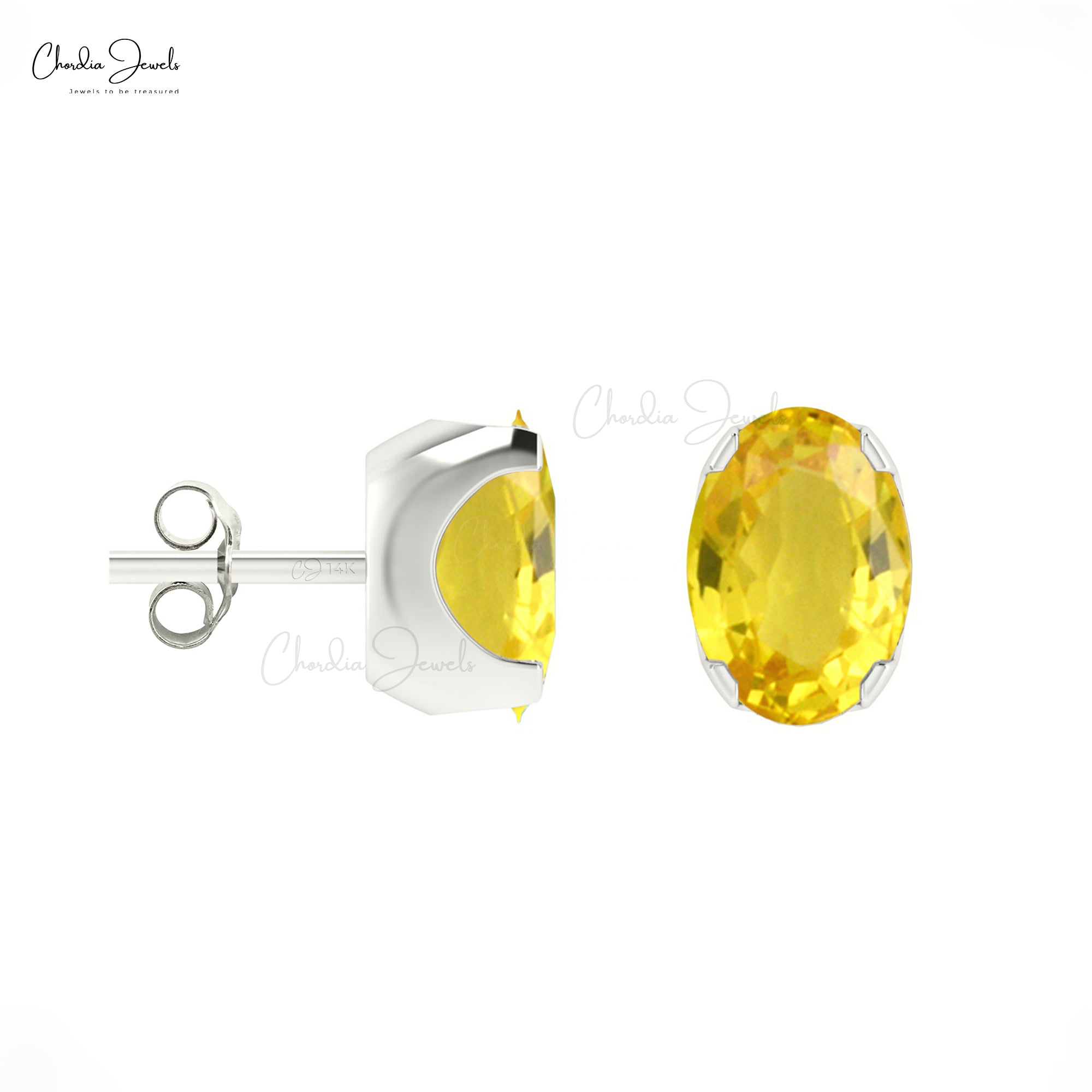Elegant Yellow Sapphire Earrings For Women 6x4mm Oval Cut Gemstone Studs 14k Real Gold Solitaire Dainty Earrings Hallmaked Jewelry