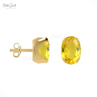 Elegant Yellow Sapphire Earrings For Women 6x4mm Oval Cut Gemstone Studs 14k Real Gold Solitaire Dainty Earrings Hallmaked Jewelry