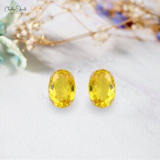 Elegant Yellow Sapphire Earrings For Women 6x4mm Oval Cut Gemstone Studs 14k Real Gold Solitaire Dainty Earrings Hallmaked Jewelry