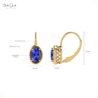 14k Real Gold Tanzanite Earrings 1.6ct Gemstone Handcrafted Leverback Earrings For Women