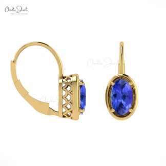 14k Real Gold Tanzanite Earrings 1.6ct Gemstone Handcrafted Leverback Earrings For Women