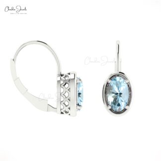 Natural Aquamarine 7x5mm Lever Back Hoop Earring