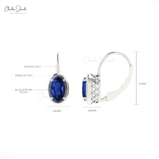 High Quality Minimalist Leverback Earrings Oval Shape Natural Blue Sapphire Gemstone Earring For Women 14k Solid Gold Light Weight Jewelry For Gift