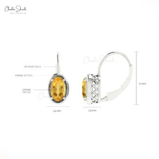 Genuine Citrine Gemstone Lever back Earrings 14k Solid Gold November Birthstone Earring