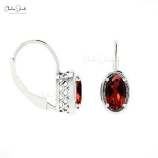 Round Cut Natural Garnet Lever Back Hook Earring in 14K Solid Gold