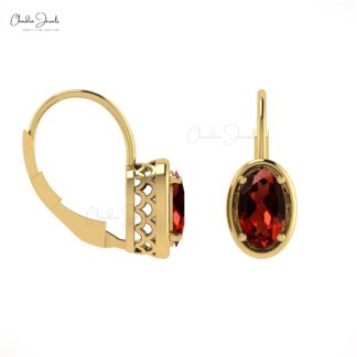 Round Cut Natural Garnet Lever Back Hook Earring in 14K Solid Gold