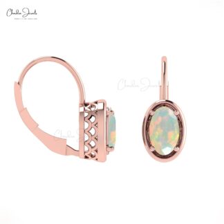 7x5mm Natural Opal Lever Back Hoop Earring