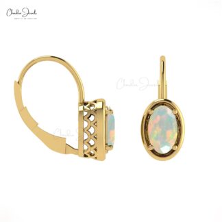 7x5mm Natural Opal Lever Back Hoop Earring